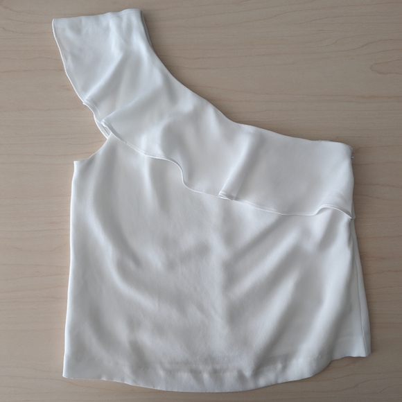 Club Monaco One-Shoulder White Ruffle Cropped Top 00 - Picture 7 of 7
